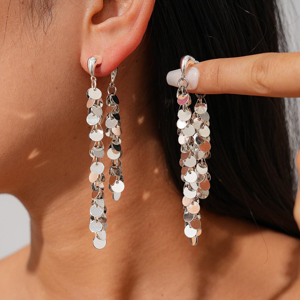 18k Real Gold Electroplated Metallic Geometric Sequins Silver Needle Earrings Personalized Fashion Earrings