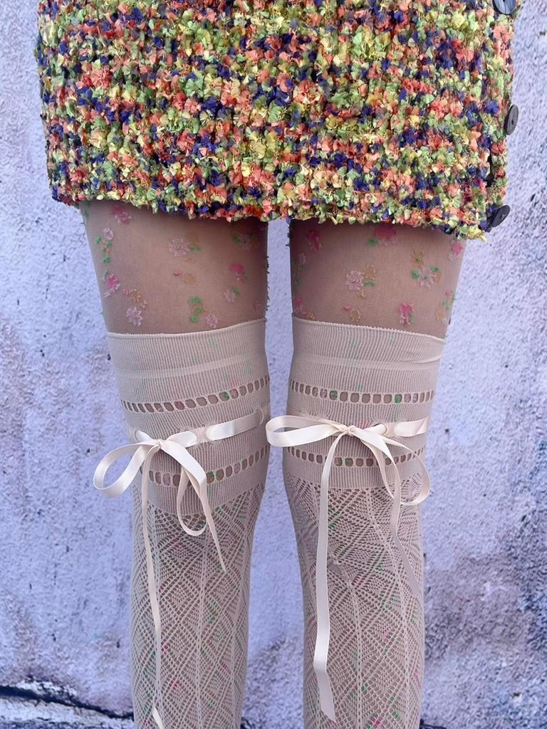 Spring And Autumn Maillard Straps Ultra-Thin Hollow Rhombus Mesh Socks Women'S Knee Socks Lace Spice Girls Stockings Pile Stockings