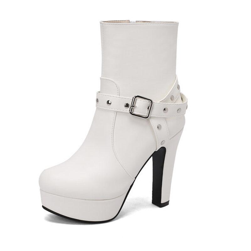 Belt Buckle Platform Boots Women High Heels Ankle Boots Autumn Winter Big Size 42 43 Women's Boots Pumps Ladies Shoes WSH4983