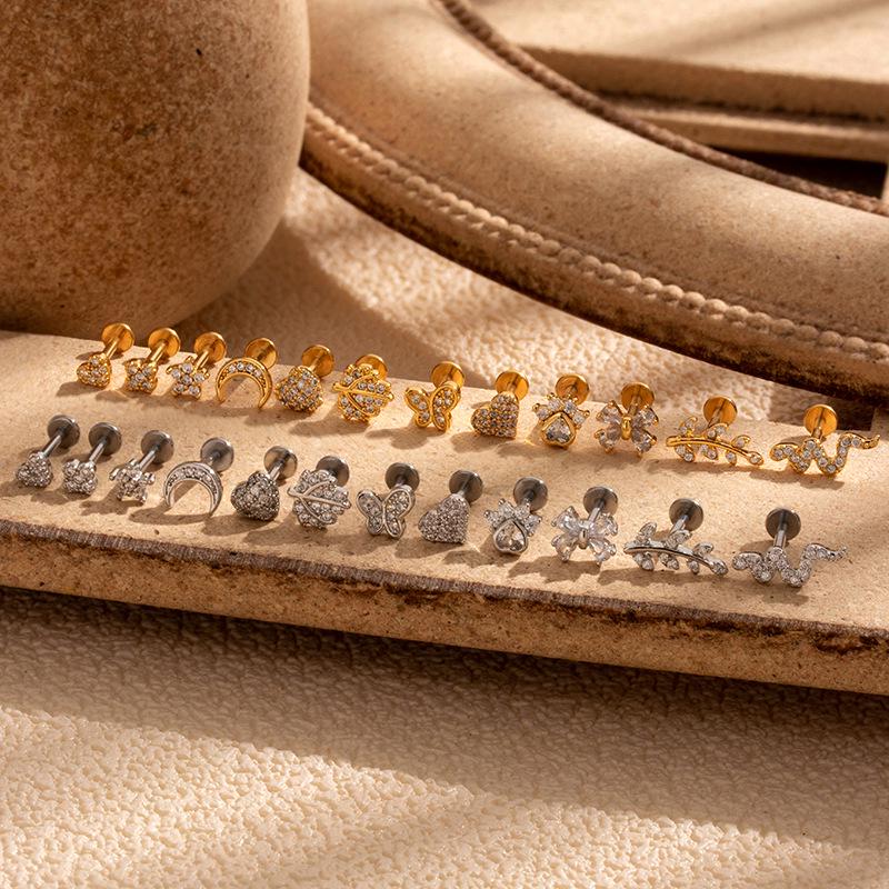 Henson Stainless Steel 1.2X8MM Butterfly Flower Lip Stud for Ear Cartilage Piercing