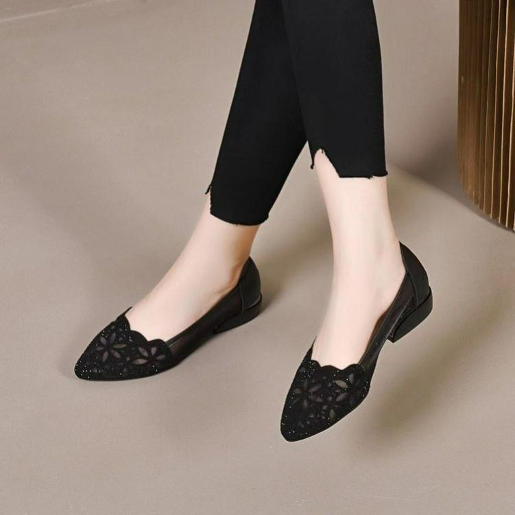 Women's Shoes Hollow Sandals Women's Summer Mesh Breathable Thick-heeled Single Shoes Women's Mid-heel Mother Shoes