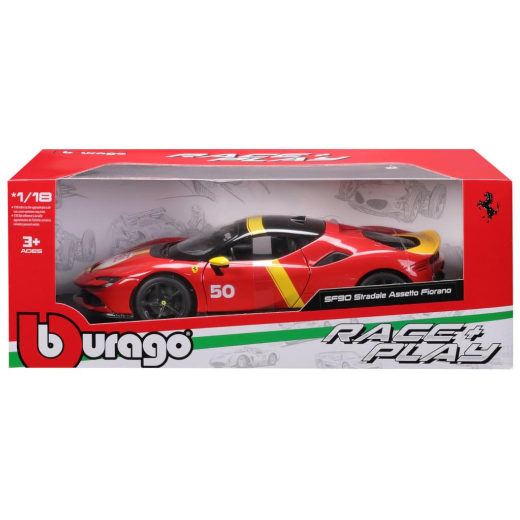 Bburago Scale Ferrari SF90 Stradale Assetto Fiorano Red Race Sports Car Diecast Model Car Finished Product 1/18 #50 / 18-16021