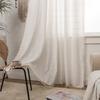 Curtain Finished Product, Cotton And Linen Plaid Milk White Fringed Bay Window Curtain