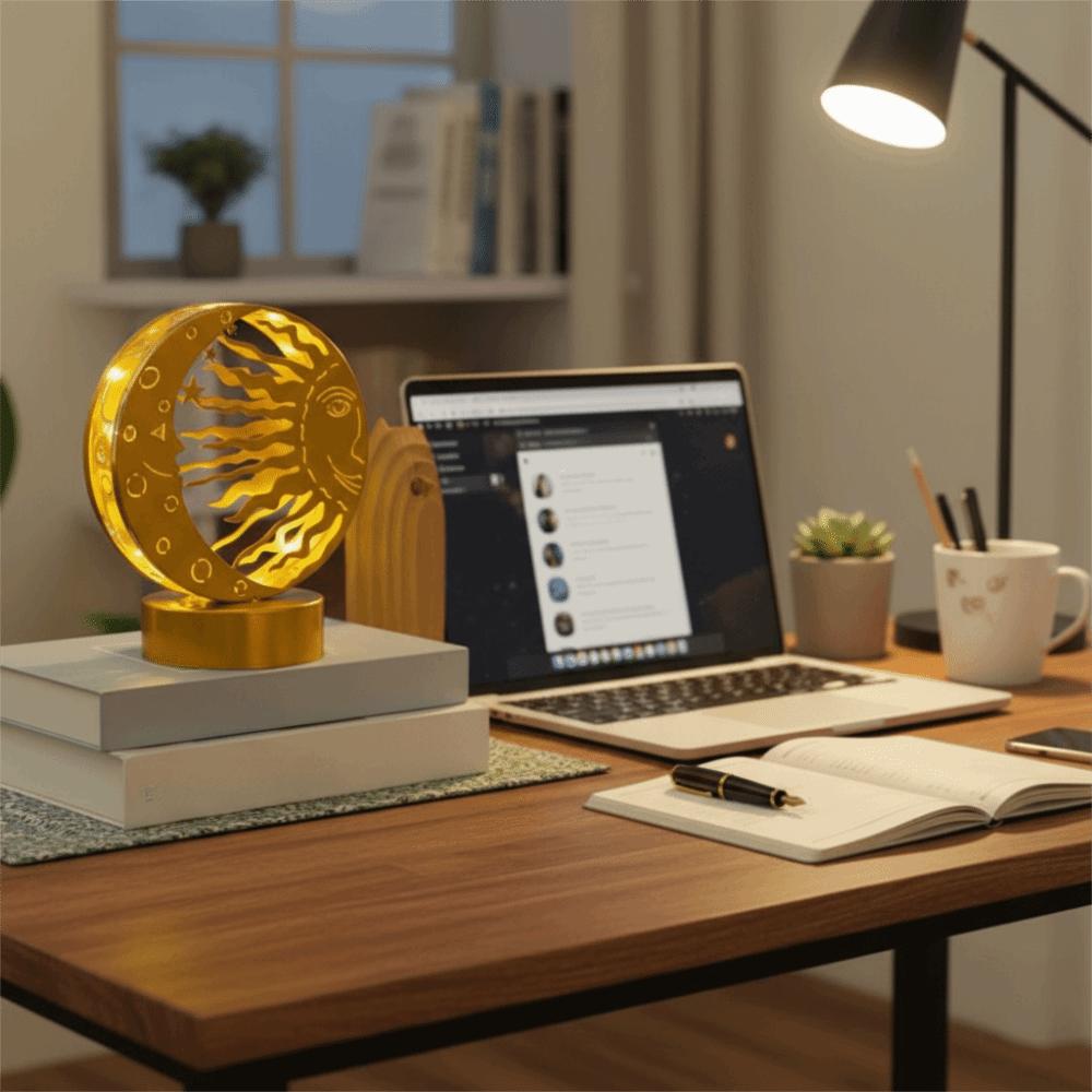 Gold Moon Castle LED Light Wrought Iron Ramadan Desk Ornament Ramadan Night Light  Bedroom