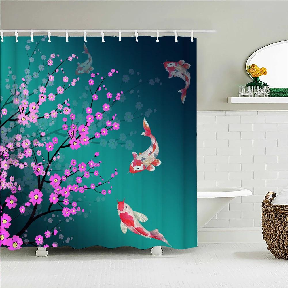 Chinese Style Flower Bird Shower Curta Waterproof Bathroom Curtain 3d Printed Fabric With Hooks Decoration Shower Curtain (as the picture,W90xH180cm)