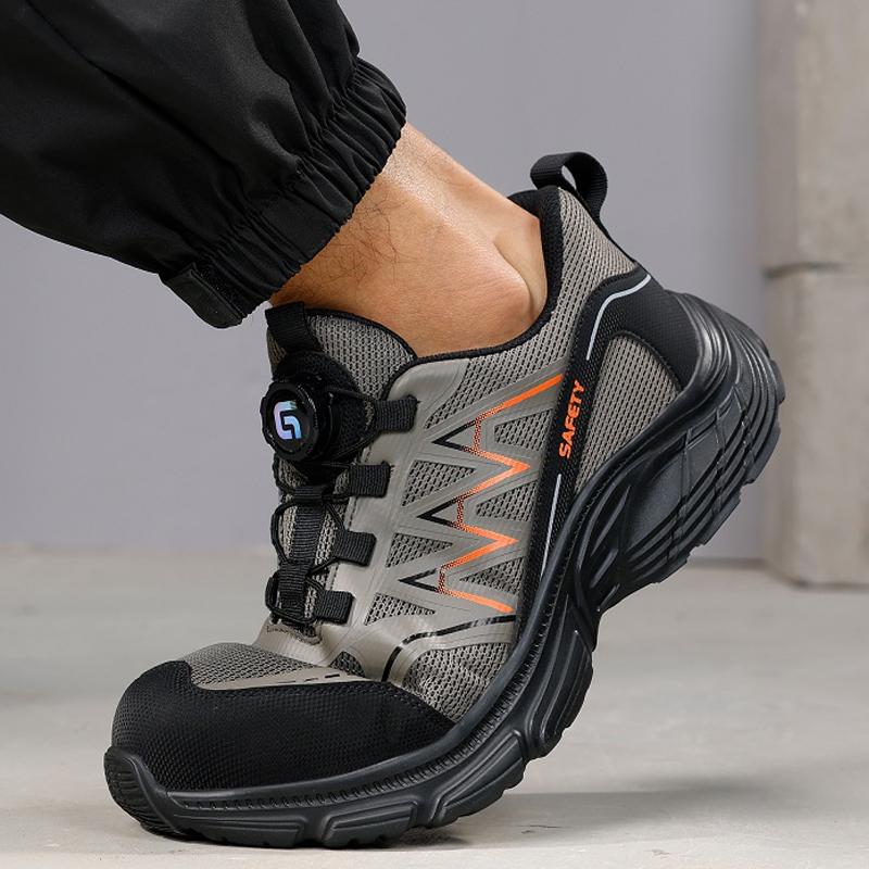 Lightweight Men Safety Shoes Anti-Smash Anti Puncture Work Shoes Rotating Button Protective Shoes Non-Slip Steel Toe Boots