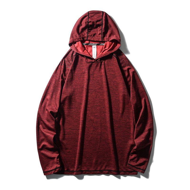 Outdoor Sports Ice Silk Quick-Drying Hooded Long-Sleeved T-Shirt Men s Thin Summer Running Fitness Top Export T-Shirt Red XL