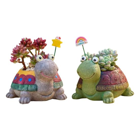 Flowerpot Colorful Turtle Shape Resin Planter Cartoon Style Indoor Outdoor Decorative Gardening Container