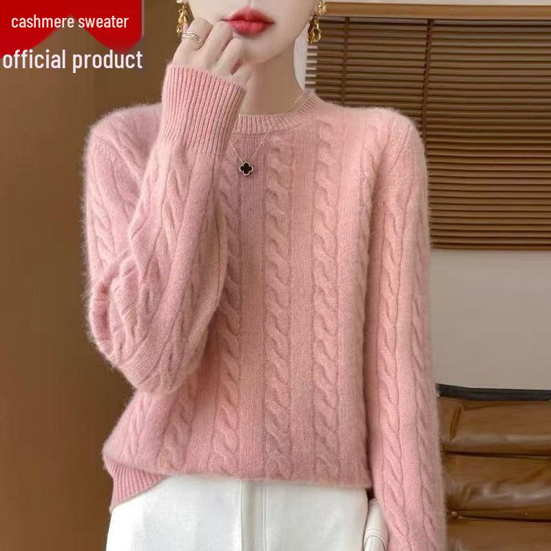 Women's 100% Cashmere Ribbed Sweater - Thick, Loose, Solid Color Pullover for Autumn and Winter