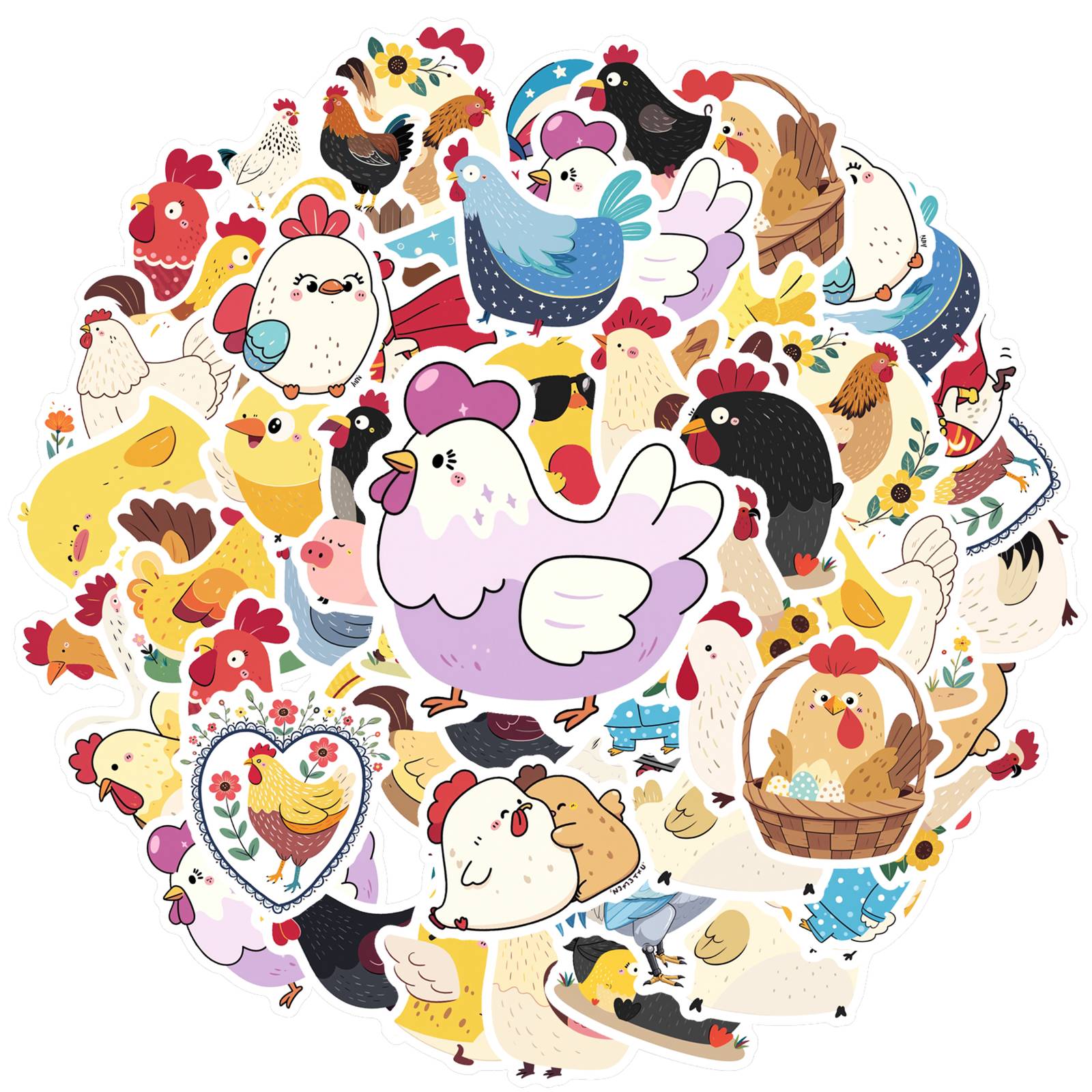 35pcs-50pcs Cartoon Cute Stickers Cute Farm Animals Cartoon Stickers Chicken Stickers For Laptop Motorcycle Luggage Phone DIY