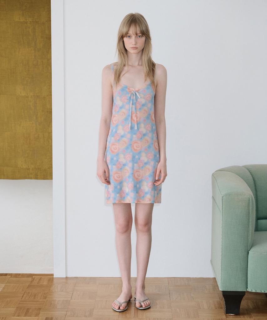 Sinun Flower Print Sleeveless Knit Dress (Blue)