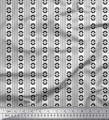 Black Japan Crepe Satin Fabric Aztec Geometric Fabric Prints By Metre 42 Inch