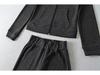 Women's Autumn Stand Collar Hoodie Set with Striped Velvet Wide-Leg Pants