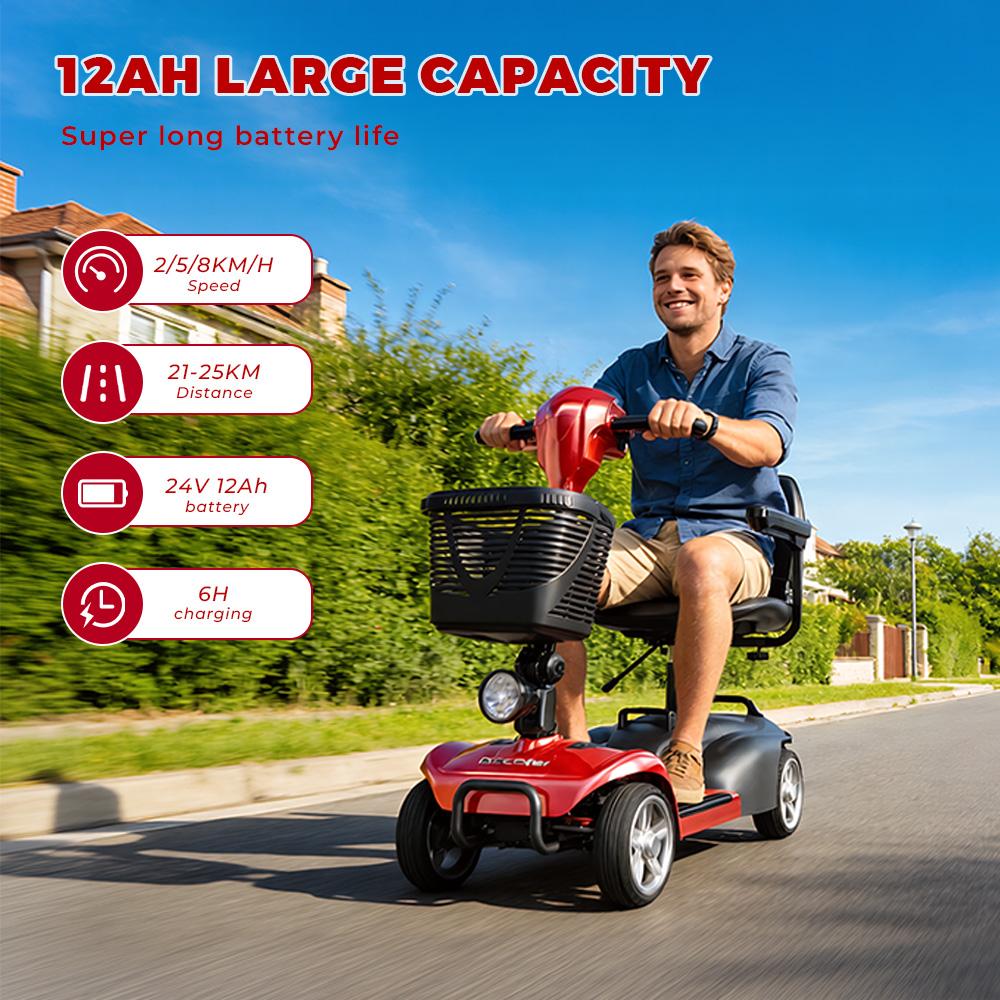 IScooter X02 Scooter de Mobilité à 4 Roues Moteur 250W Batterie 12Ah 3 Vitesses 2-8KM/H avec Pneus Pleins de 8'' Autonomie 20KM Scooter de Mobilité Électrique Compact