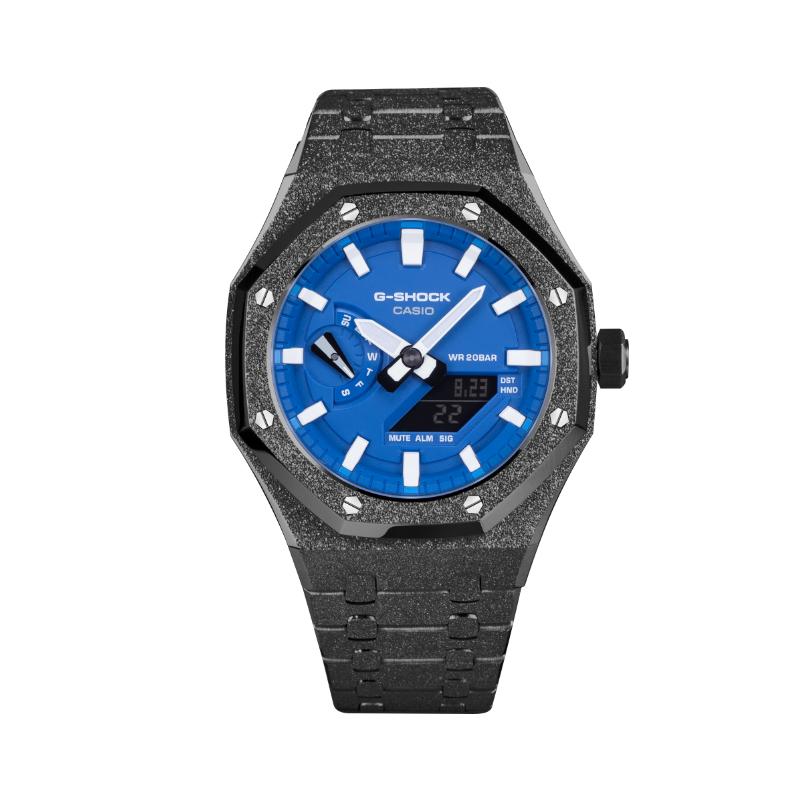 CASIO Unisex Liquid Crystal/Analog Dual Display Series 44.5mm Blue Watch GA-2100HC-2A(Team788--) Frost Blue Black