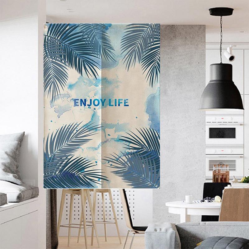 Tropisk Palmdörr Gardin Grön Växt Noren för Kök Sovrum Entré Skiljevägg Nordic Room Polyester Mjuk Dörröppning Gardiner