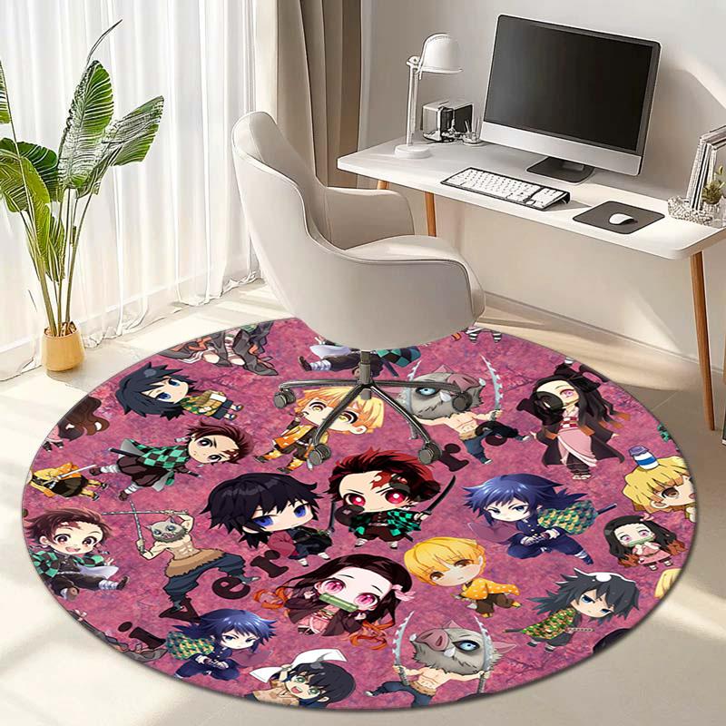 Classic Japanese-style Cartoon Demon Slayer Round Rug, Home Soft Decorative Anti-slip Yoga Mat and Chair Mat, Outdoor Floor Mat Carpet K23