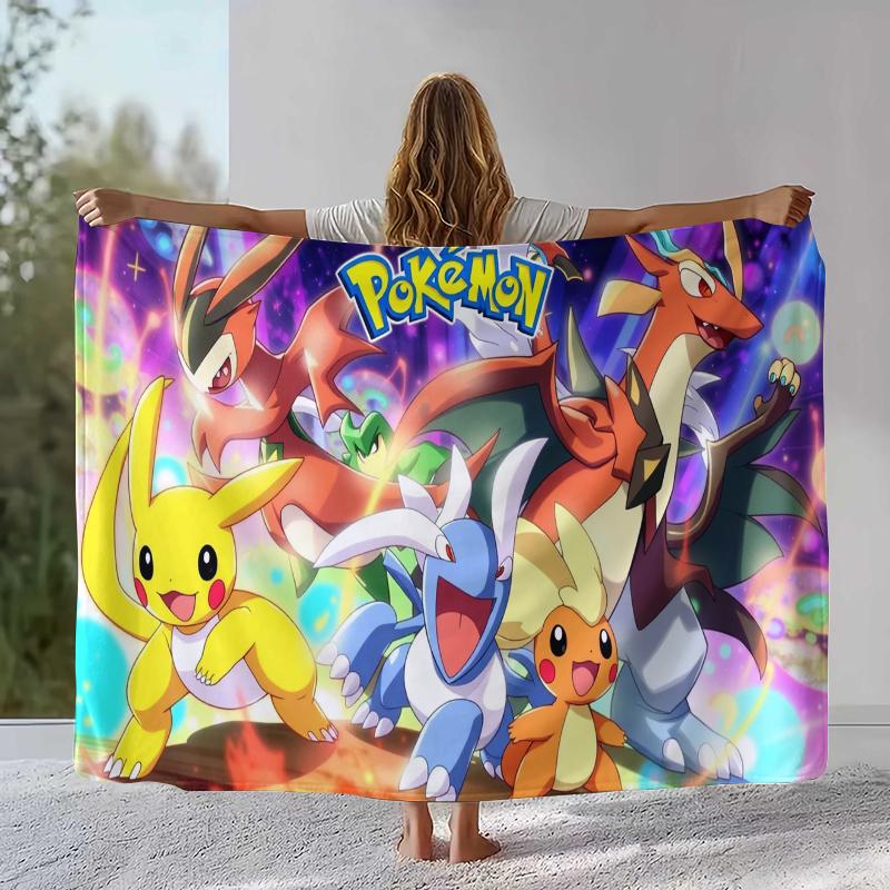 Kawaii Pokemon Pikachu Cartoon Flannel Blanket,Ultra Soft Warm Plush Throw for Home Bedroom Bed Sofa Cover Office Camping Gift