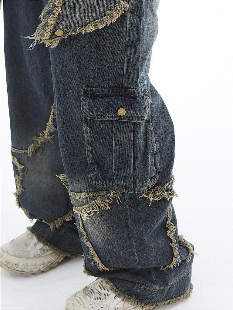 Unisex American Retro Wide-Leg Jeans with Raw Edge for Spring and Autumn