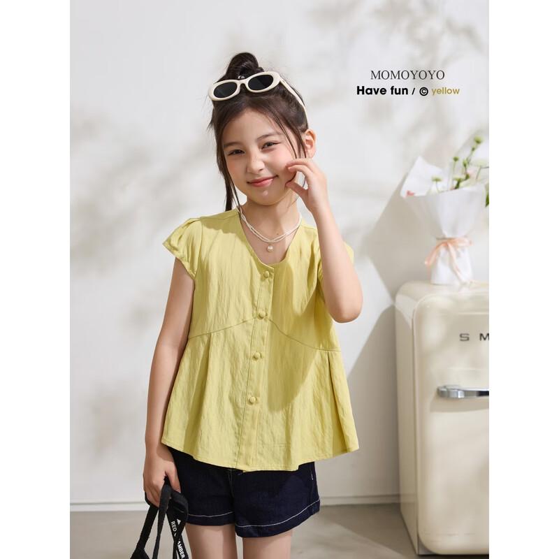 Girls  Sweet V-neck Flutter Sleeve T-Shirt 140