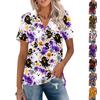 Womens Casual V Neck Short Sleeve Halloween Print Polo Shirt Loose Fit Lightweight Top for Everyday Wear