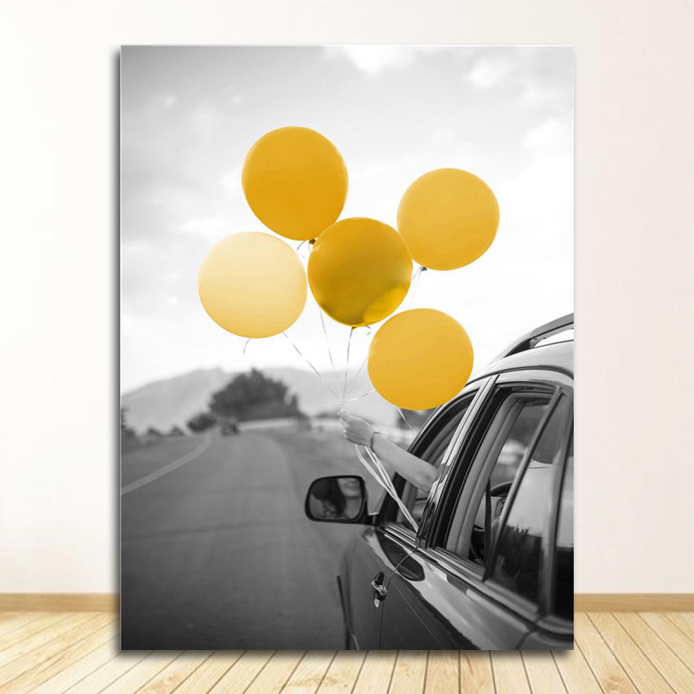 Picture For Living Room Decoration Poster And Print Black And White Landscape Nordic Canvas Painting Set Art Yellow Scenery Wall