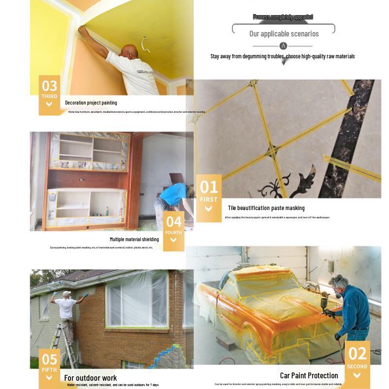 Waterproof Yellow Washi Masking Tape: Seamless, No-Residue Color Separation for Spray Paint & Beauty Applications