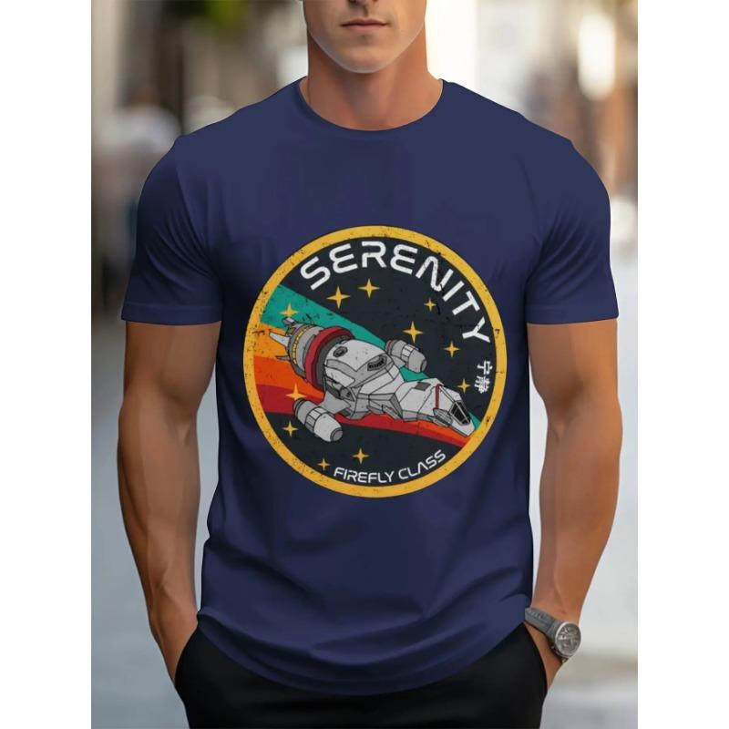 

Firefly Serenity Class Starship Vintage Graphic T-Shirt for Men Dark Blue Crew Neck Casual Muscle-Fit Tee S