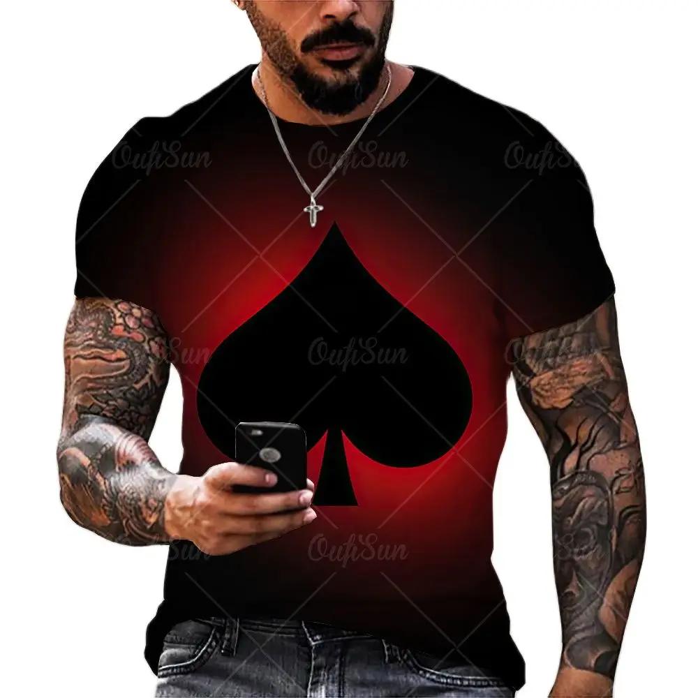 Sommer 3D Poker Print Herren T-Shirt Harajuku Street Monster Horror Stil Mode Lässig Rundhals Kurzarm Übergroße Oberteile