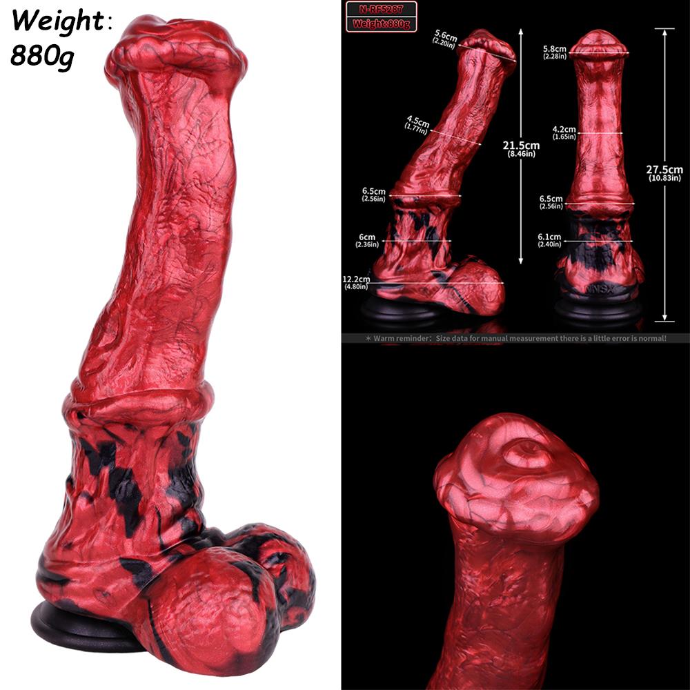 NSFU Animal Horse Dildo with Sucker Silicone Red&Black Fake Penis Long Anal Plug Orgasm Masturbator Sex Toys For Women Men