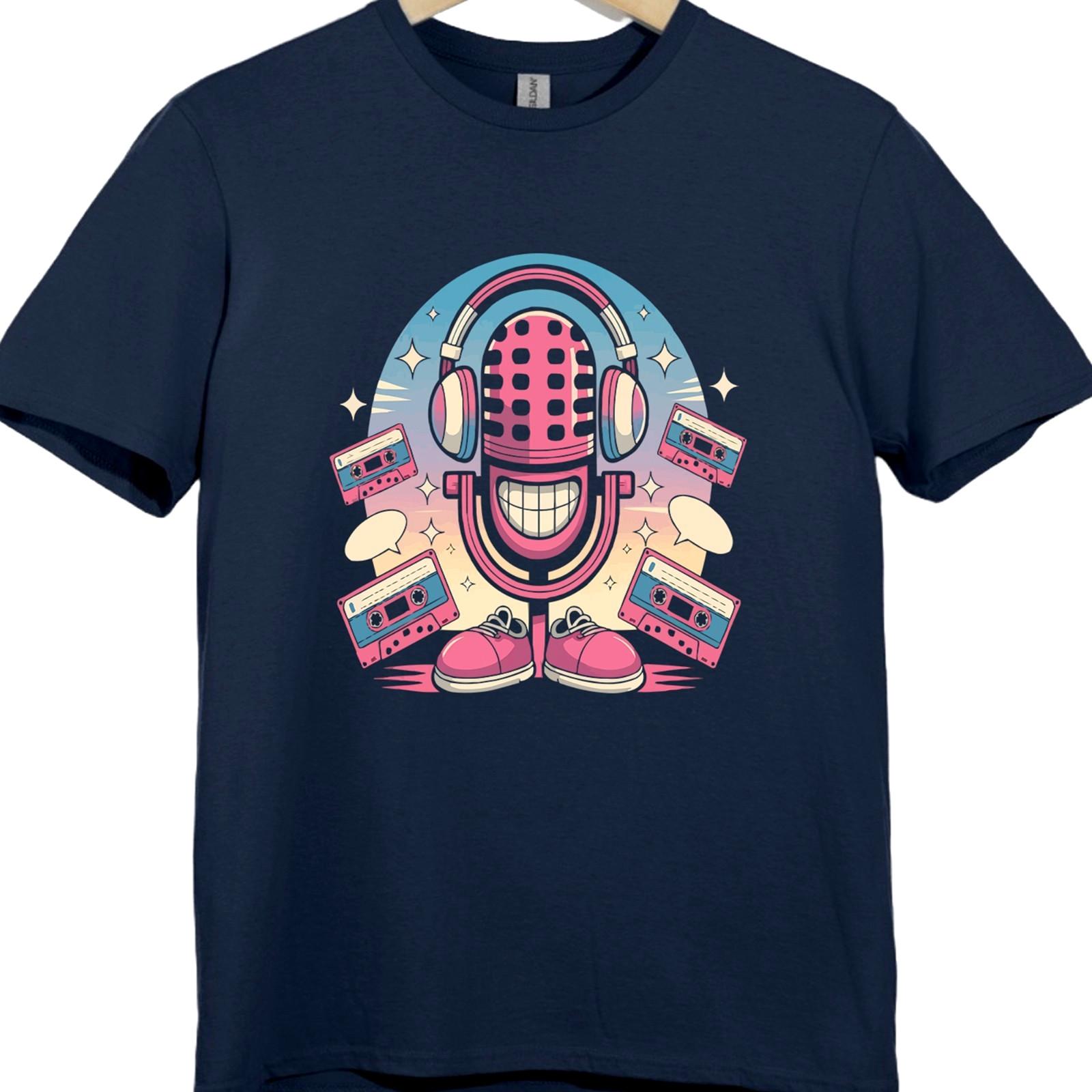 Retro Microphone T Shirt 80s Cassette Tape Music Lover Gift Vintage Graphic Tee XXXL