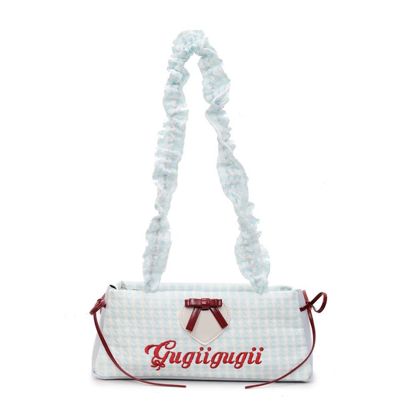 

Нишевая клетчатая сумка-багет с бантом, женская модная сумочка, дофаминовая контрастная сумка на плечо one size fits all синий