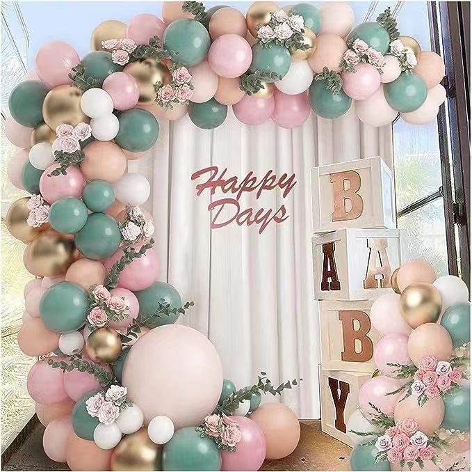 

120 Piece Balloon Wreath Kit, Sage Green Pink White Balloon Foil Balloon Arch Set as shown