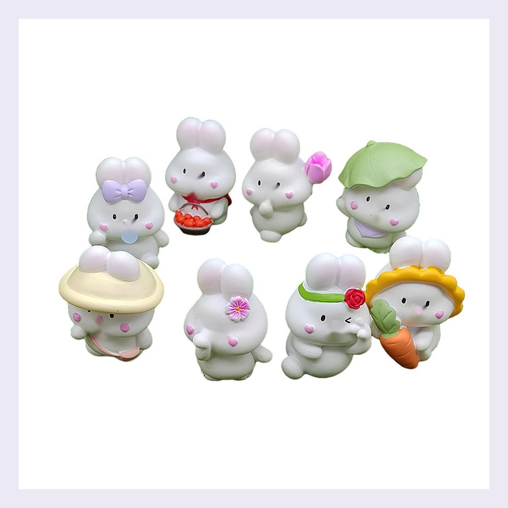 8PCS Lovely Figurine Rabbit Miniatures Fairy Garden Moss Terrarium Decor DIY Craft Doll House Accessories