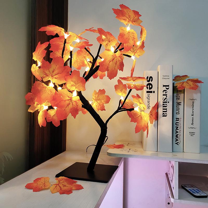 LED Maple Leaf Tree Lamp with Voice Remote - Creative USB Night Light for Room Decor & Gifts