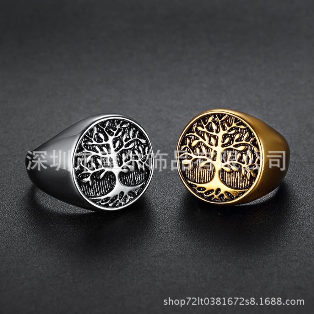 316 Titanium Steel Tree of Life Ring for Men Vintage Leaf Design Durable Titanium Band