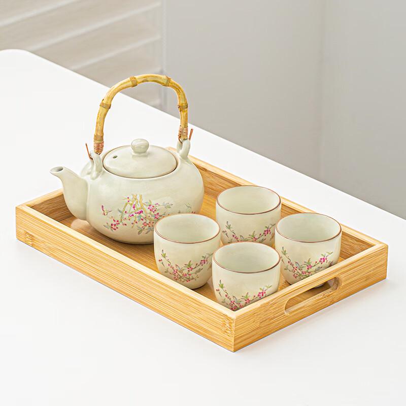 Leinuo Ru Kiln Bamboo Handle Teapot Set
