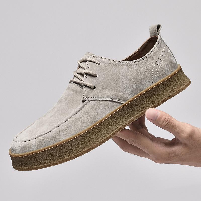 Outdoor Fashionable Suede Men's Lace-Up Casual Shoe Low-Top Thick-Soled Durable Oxford Shoe Lightweight Comfortable Walking Shoe