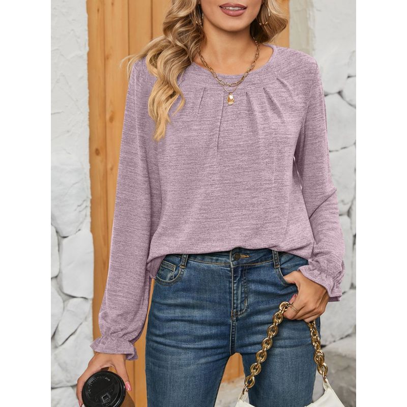 Versatile, Form-Fitting round-Neck T-shirt Long Sleeve Loose Round Neck Top Women