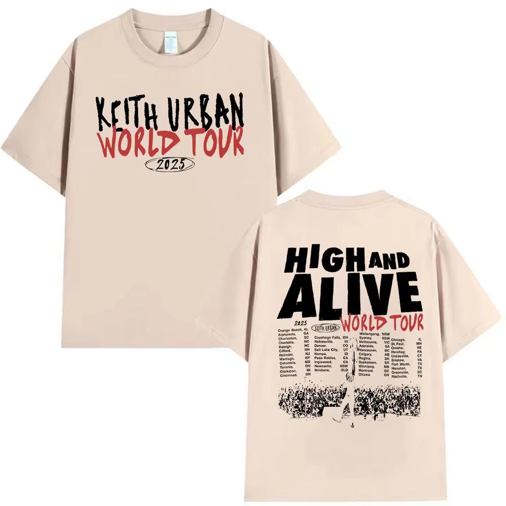 Keith Urban High and Alive World Tour 2025 T Shirt Men's Clothing Hip Hop Short Sleeve T-shirt Vintage Oversized Cotton T-shirts