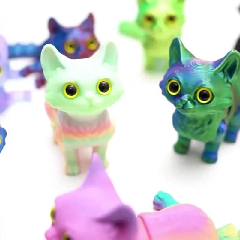 Creative 3d Printing Cute Cartoon Kitten Shape Luminous Color Ornaments Suitable For Home Office Desktop Decoration