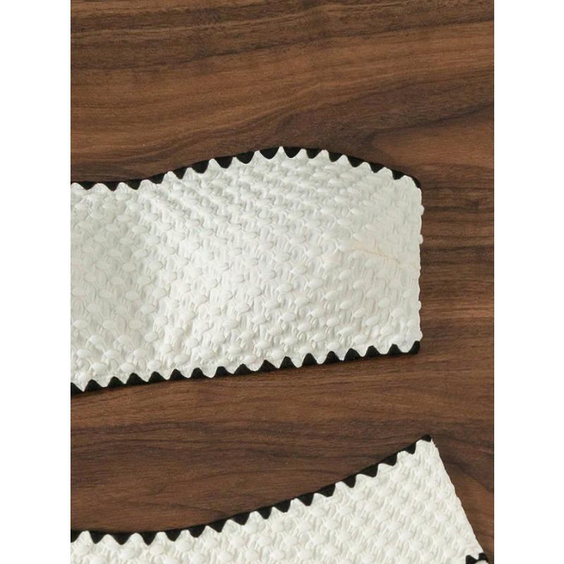 White Textured Bandeau Bikini Set Scalloped Edge High Waist Two Piece Swimsuit