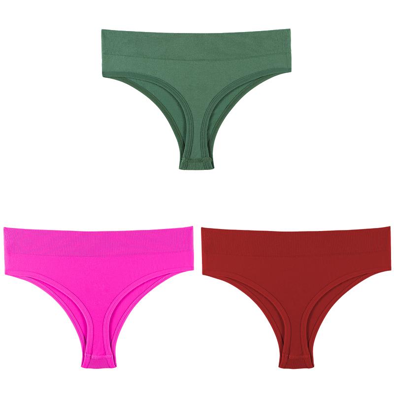 Women Solid 3PCS/Set Panties Sexy Middle Waist G-String Thong Femal Soft Nylon Lingerie Stretch T-Back Thong Underwear