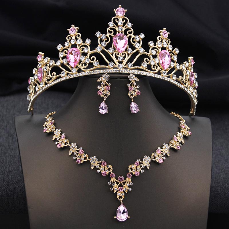 3Pcs Crown Bridal Jewelry Sets for Women Princess Tiaras and necklace earrings Prom Birthday Wedding Tiaras and Crowns Set