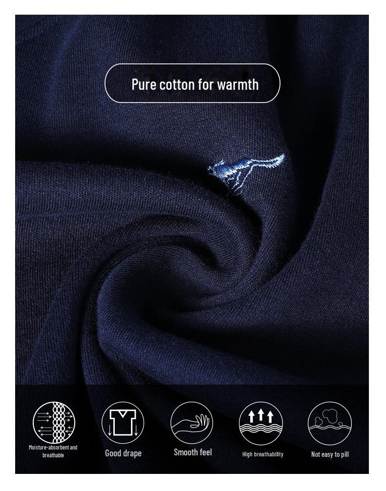 Septwolves Men's 100% Cotton Antibacterial Thermal Underwear Set - Mid-neck Top & Bottoms