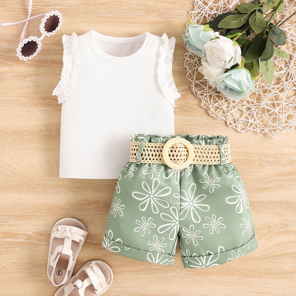 Girls' Casual Set Summer Children's Sleeveless Vest + Shorts Set