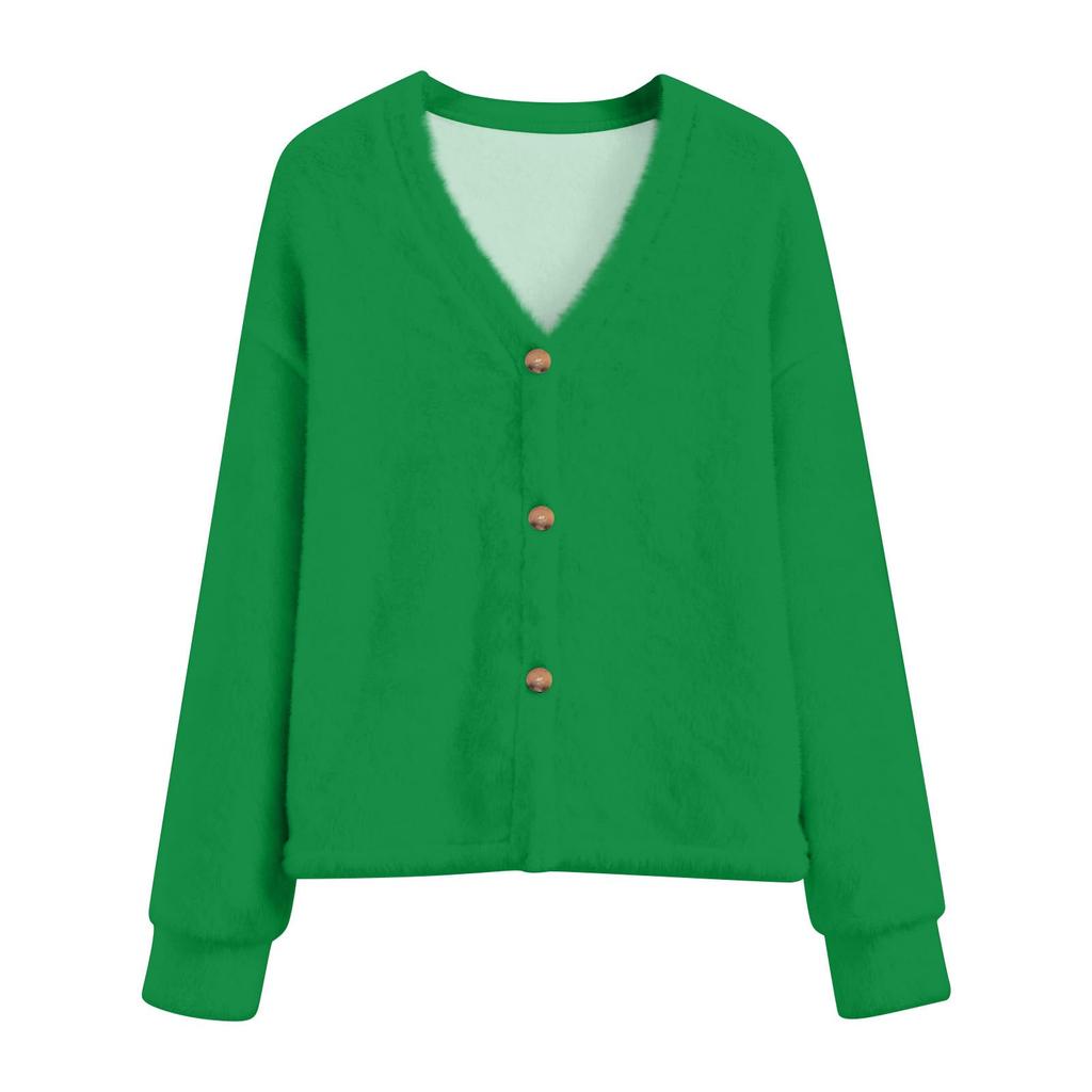 Women's Fashion Solid-Colour Long-Sleeved Button-Front Cardigan