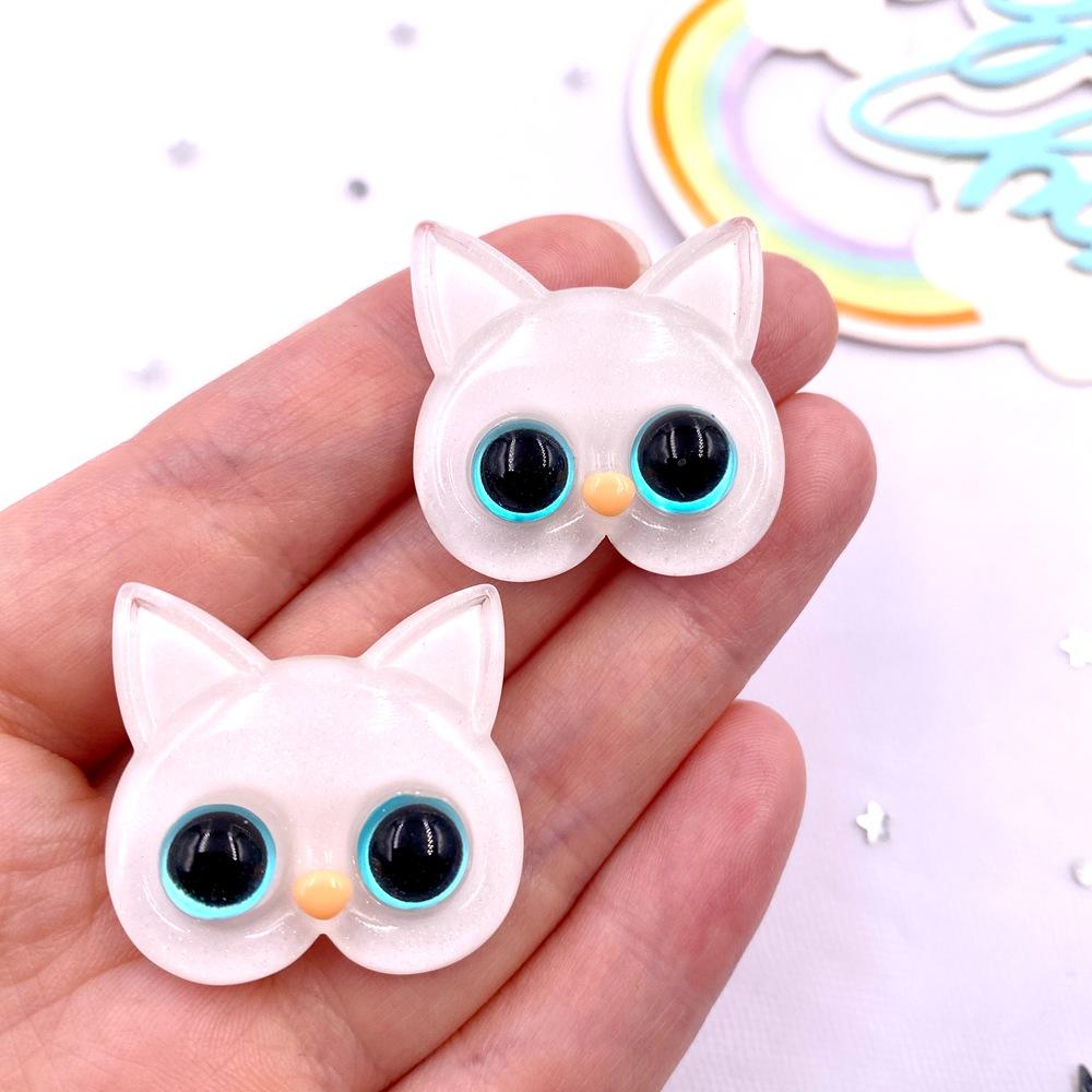 Resin Glitter Colorful Kawaii Big Face Cat Flatback Rhinestone Figurine Christma Decor  Accessorie DIY Hair Bow Scrapbook Crafts