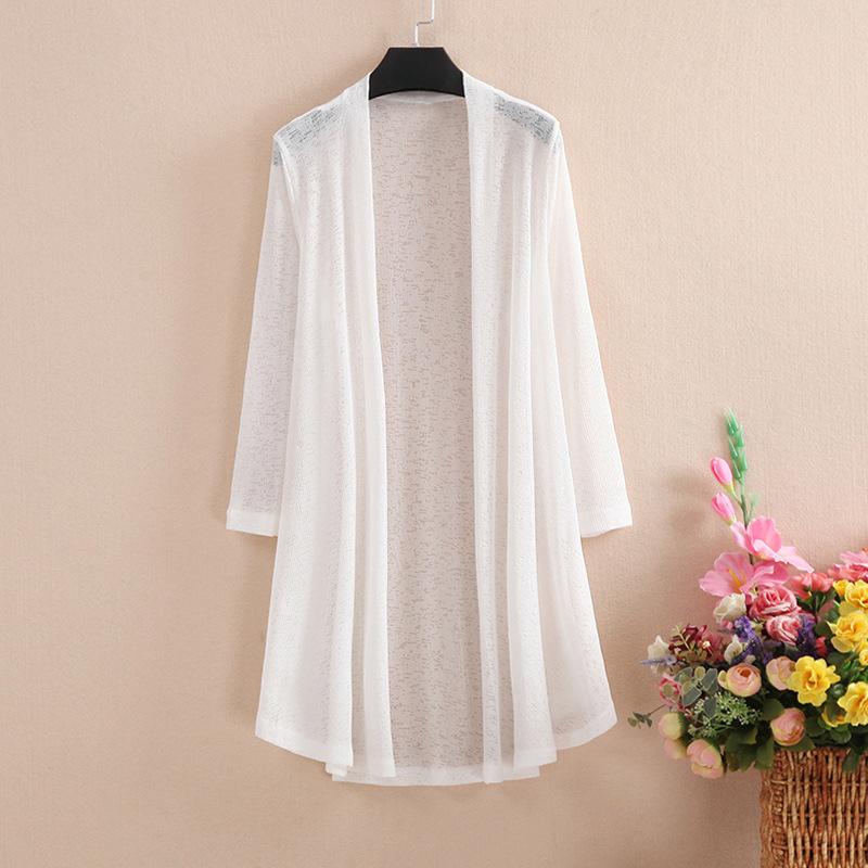 Spring and Summer Women's Long Tulle Sunscreen Cardigan Solid Color Casual Loose Jacket Women's Shawl Cardigan