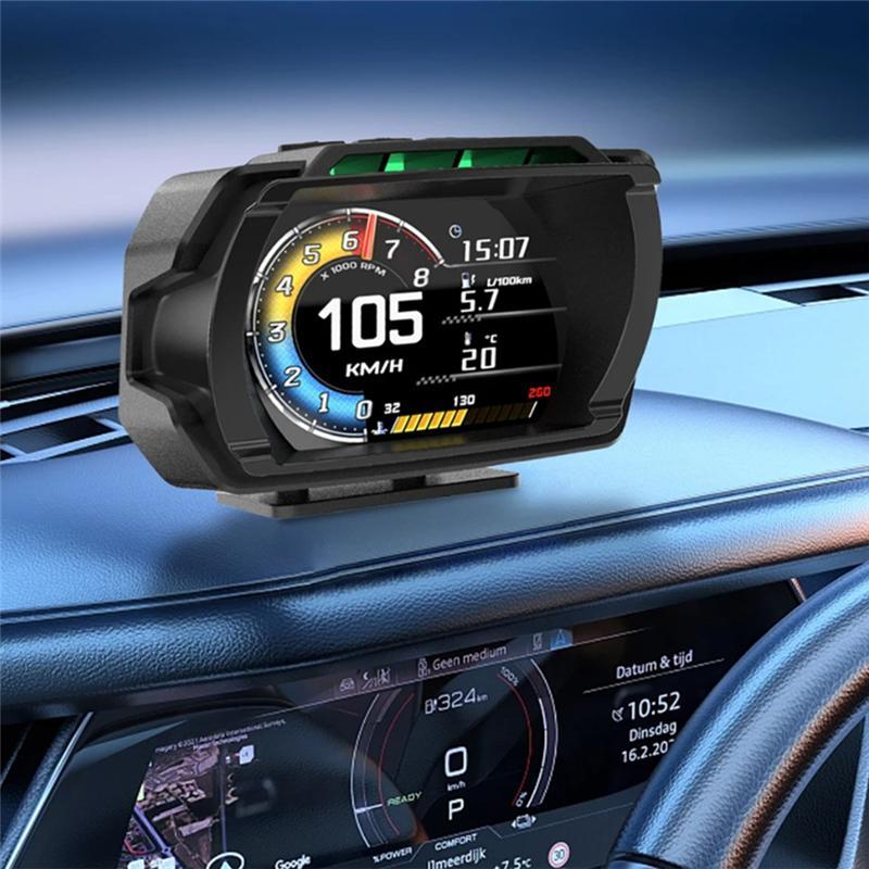 New OBD+GPS Speedometer LCD Display Oil Temperature Gauge Water Temp Tachometer Black чёрный